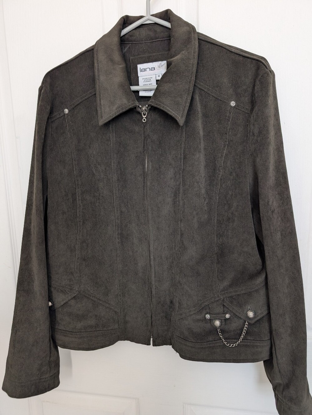 L.a.n.a Dark Green Zip-Front Jacket with Chain Detail
